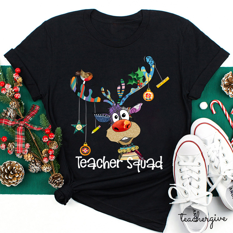 Teacher Squad With Reindeer Joy Teacher T-Shirt
