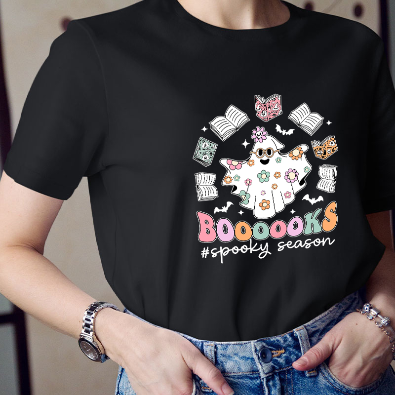 Boooooks Spooky Season Teacher T-Shirt