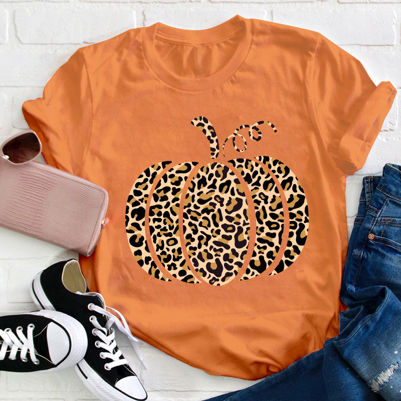 Leopard Pumpkin Teacher T-Shirt