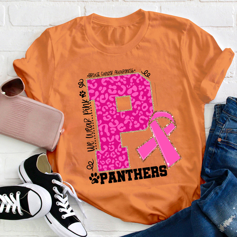 Personalized We Wear Pink Breast Cancer Teacher T-Shirt
