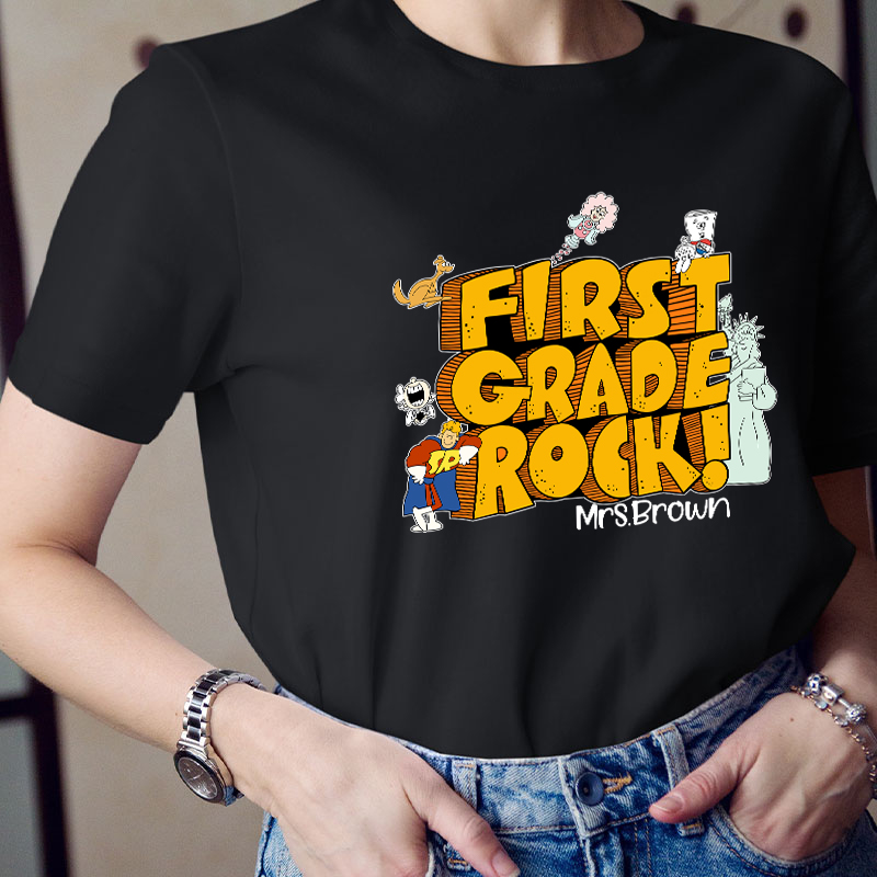 Personalized Name And Grade Rock Teacher T-Shirt