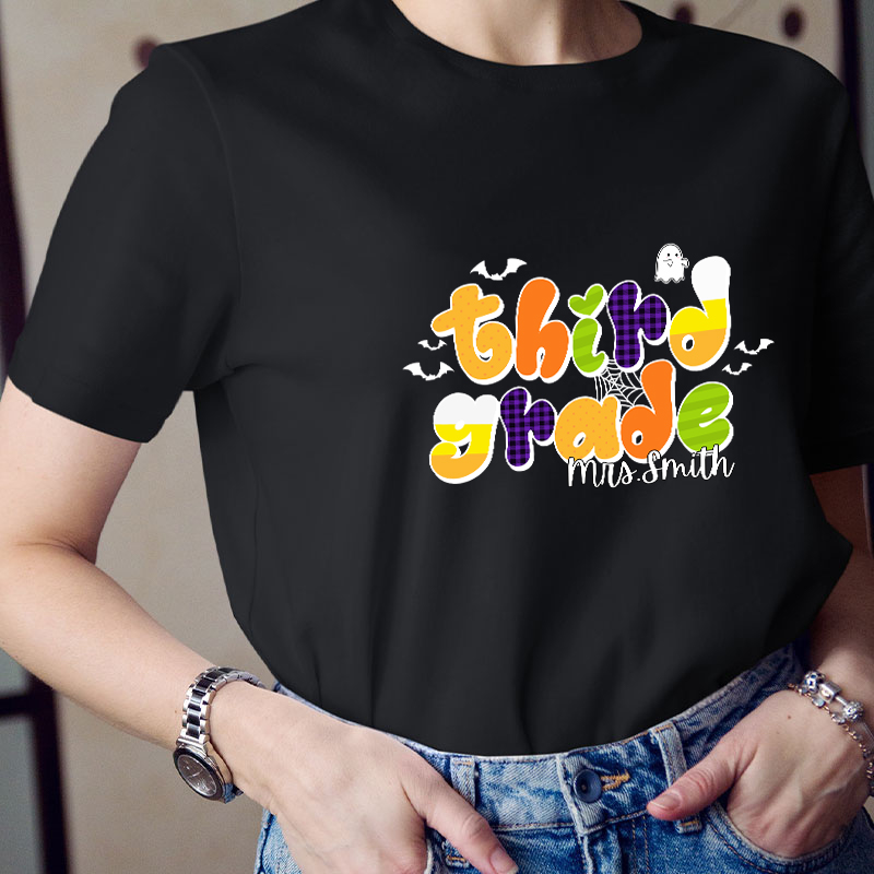 Personalized Name And Grade Happy Halloween Teacher T-Shirt