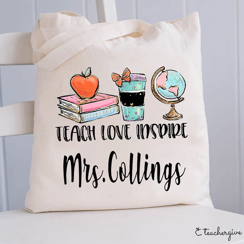 Personalized Teach Love Inspire Teacher Tote Bag