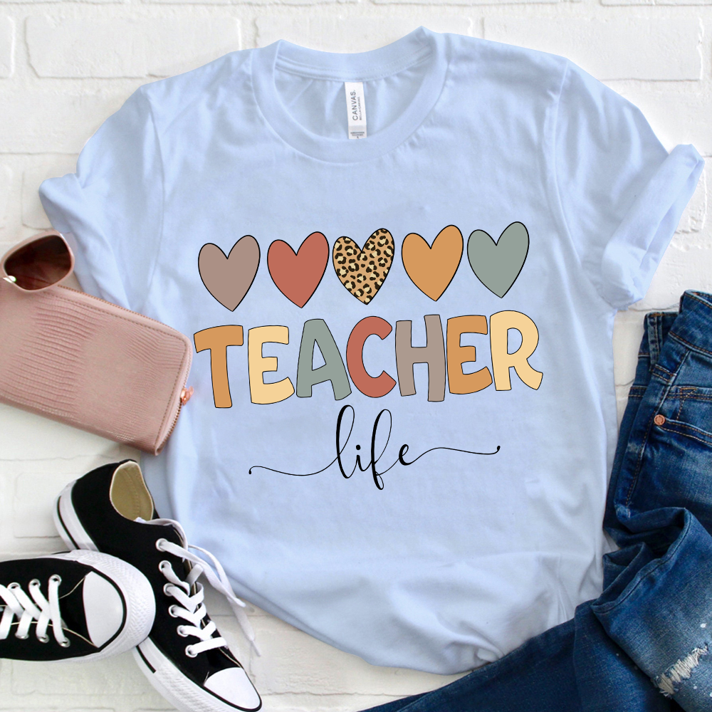 Teachr Life Leopard Print Heart T-Shirt