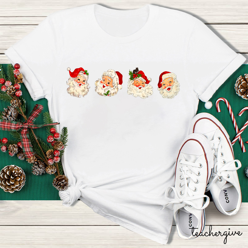 Santa Claus Happy Faces Teacher T-Shirt