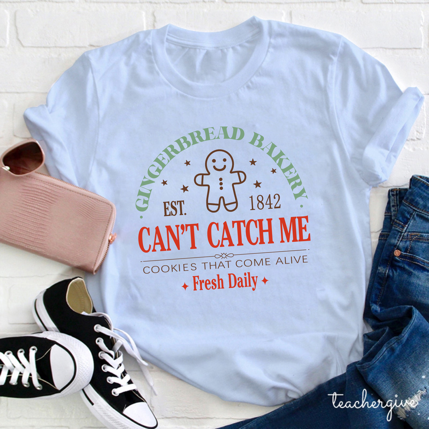 Gingerbread Bakery Can't Catch Me Cookies That Come Alive Teacher T-Shirt