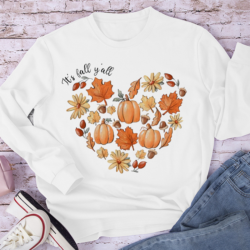 It's Fall Y'all The Heartbeat Of Fall Teacher Long Sleeve T-Shirt