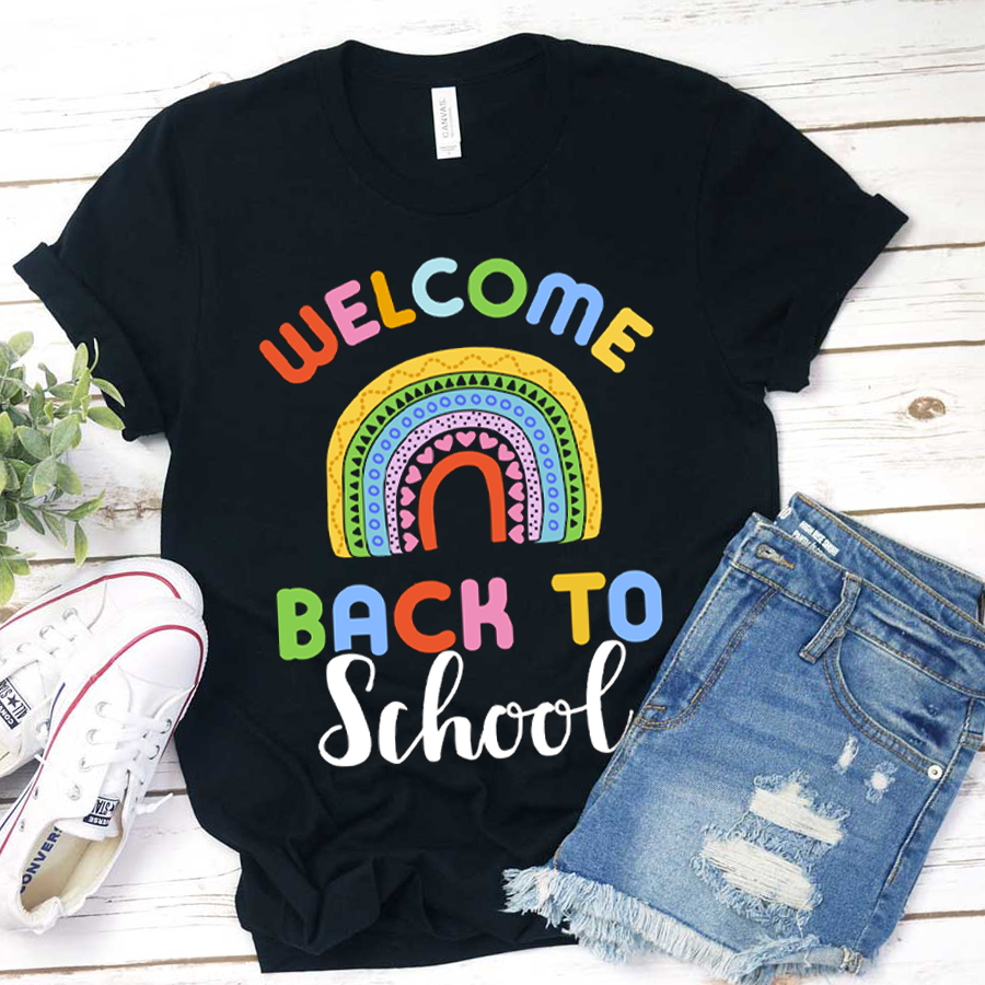 Welcome Back To School Geometric Rainbow   T-Shirt