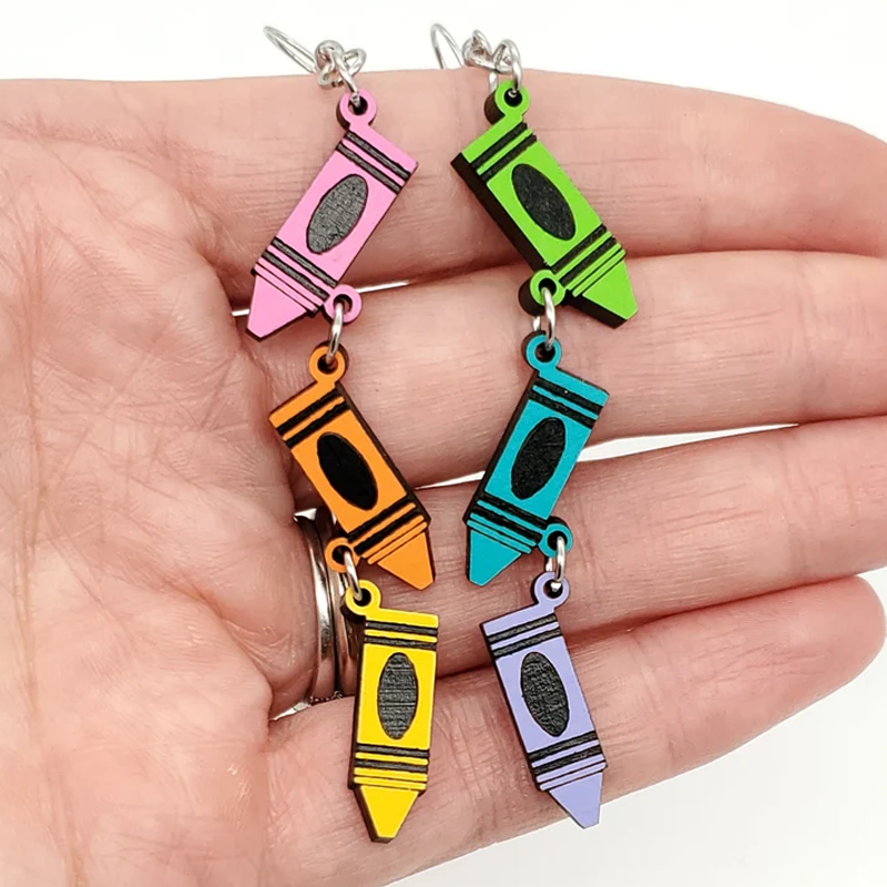 Multicolor Crayons  Wooden Earrings Set