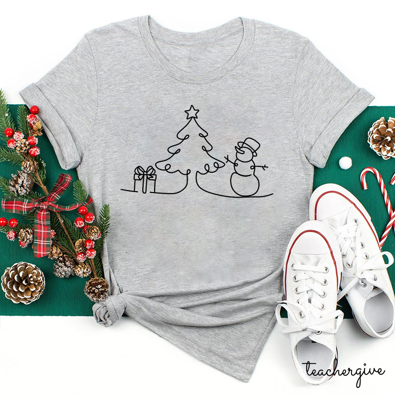 Line Drawing Christmas Teacher T-Shirt