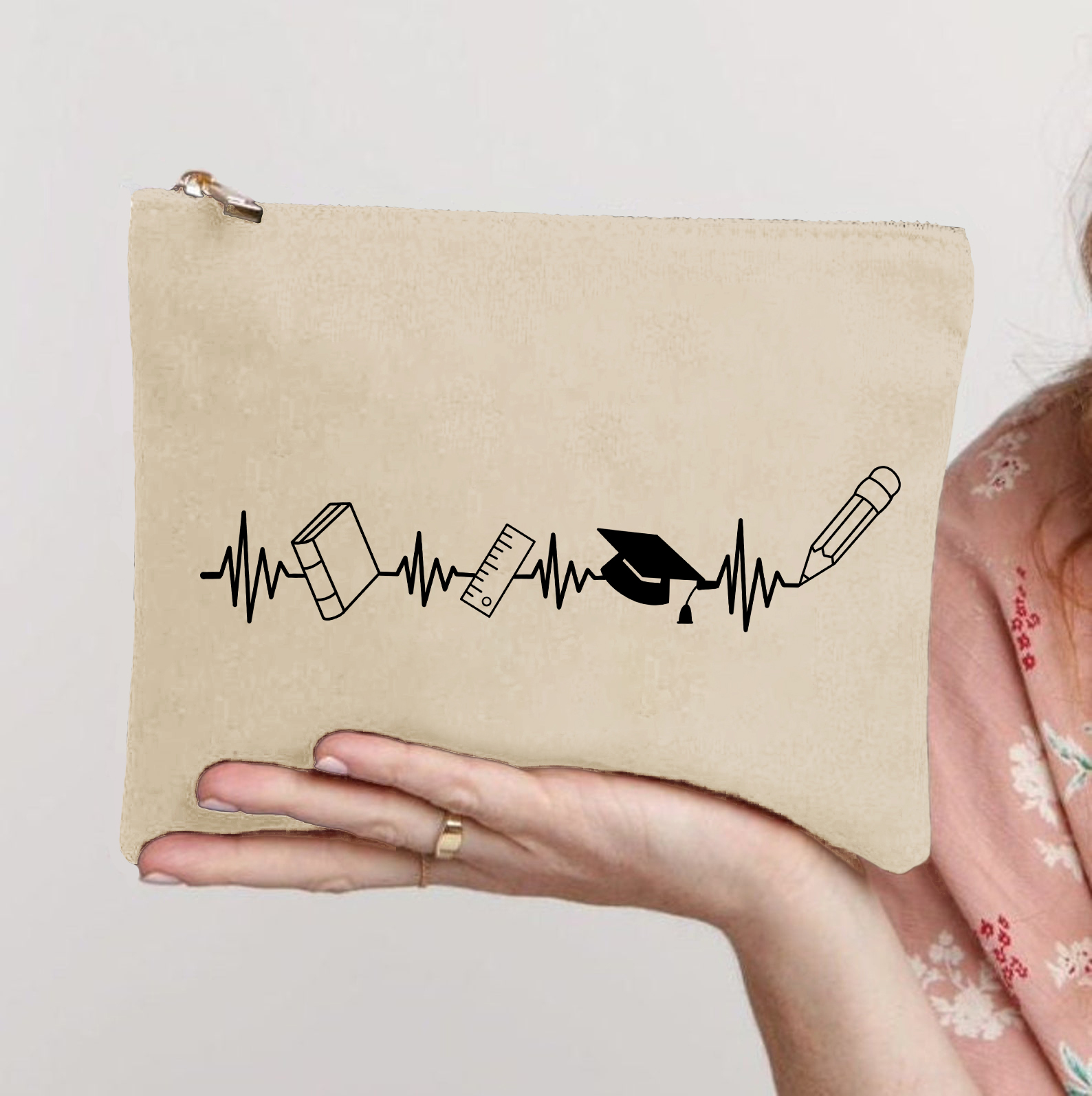 Teacher Heartbeat Makeup Bag