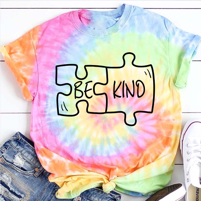 Be Kind Puzzle Teacher Tie-dye T-Shirt
