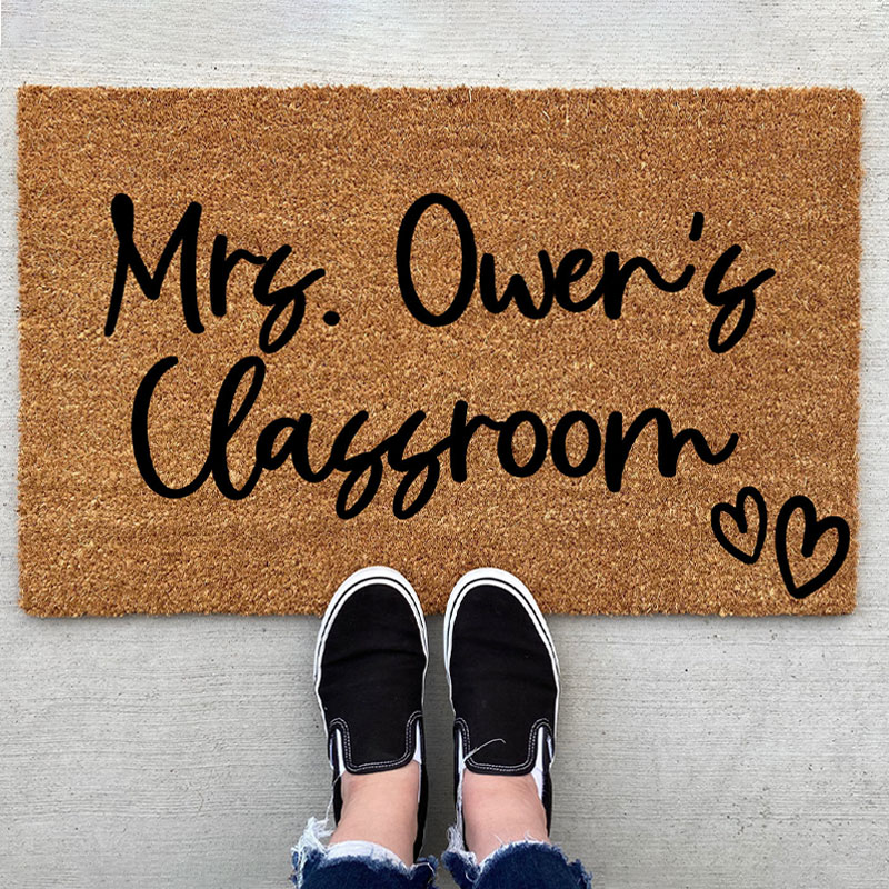 Personalized Teacher Name Love Heart Welcome Mat Classroom Doormat