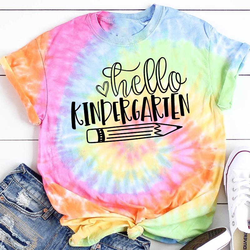 Personalized Hello Kindergarten Teacher Tie-dye T-Shirt