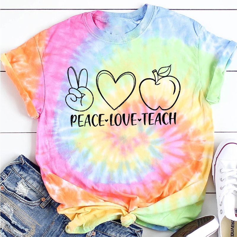 Peace Love Teach Teacher Tie-dye T-Shirt