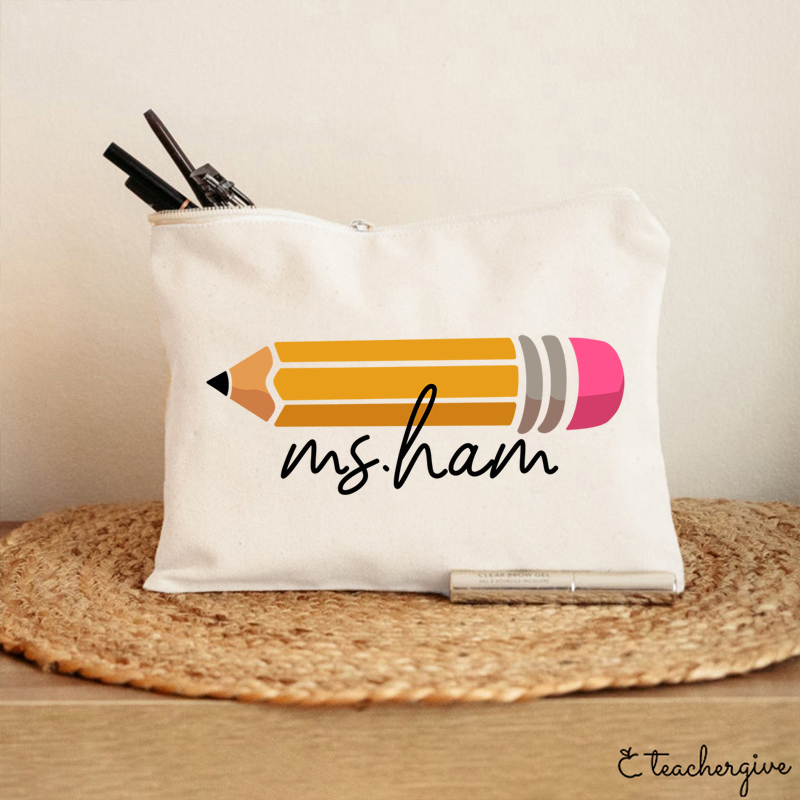 Personalized Pencil Teacher Name Makeup Bag