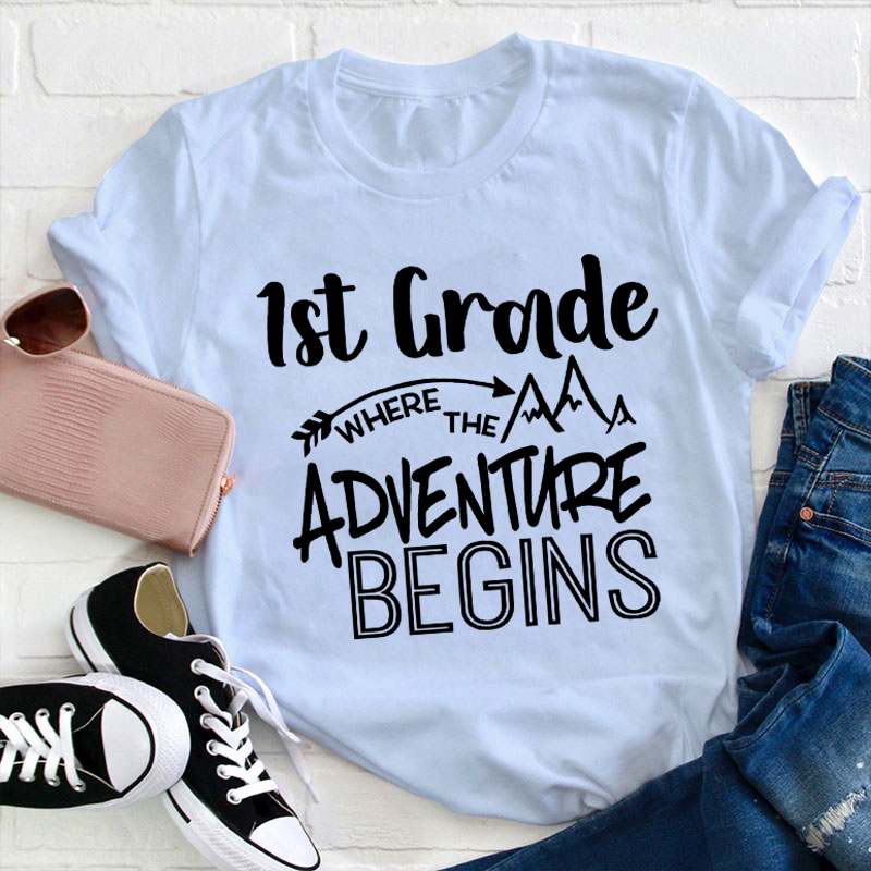 Personalized Grade Pre-K Where The Adventure Begins Teacher T-Shirt