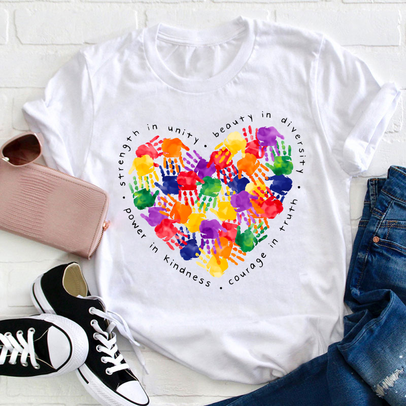 Colorful Little Hands Form A Love Heart Teacher T-Shirt