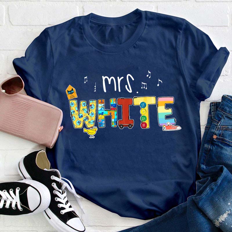 Personalized Name Smile Cat Teacher T-Shirt