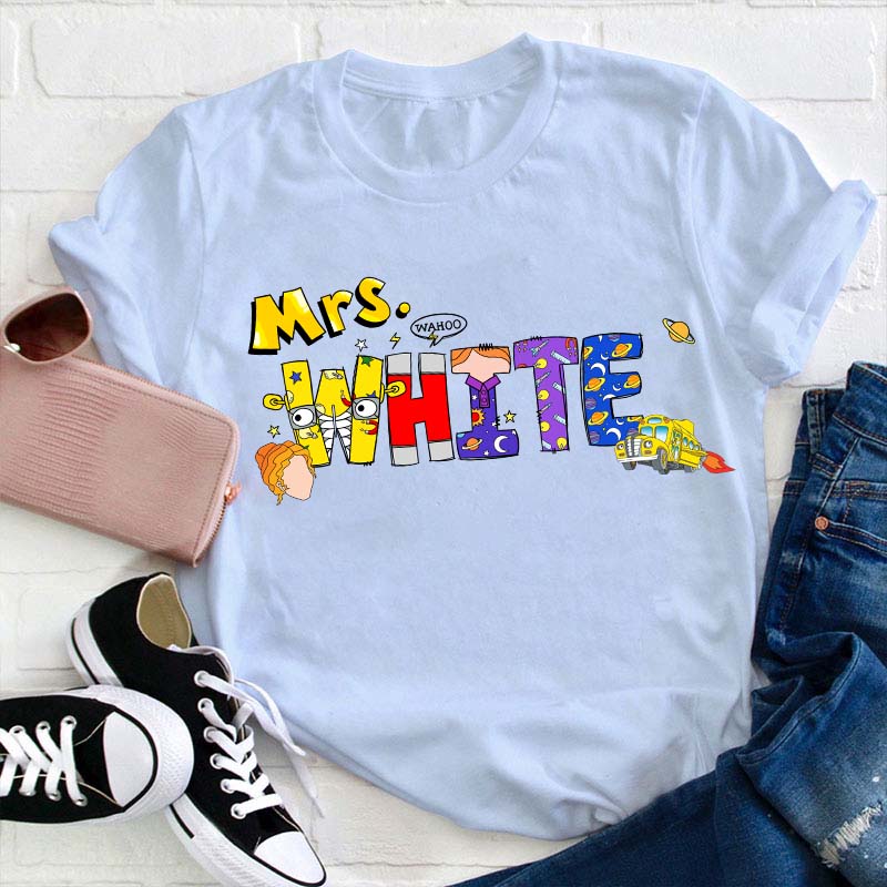 Personalized Name School Bus Teacher T-Shirt