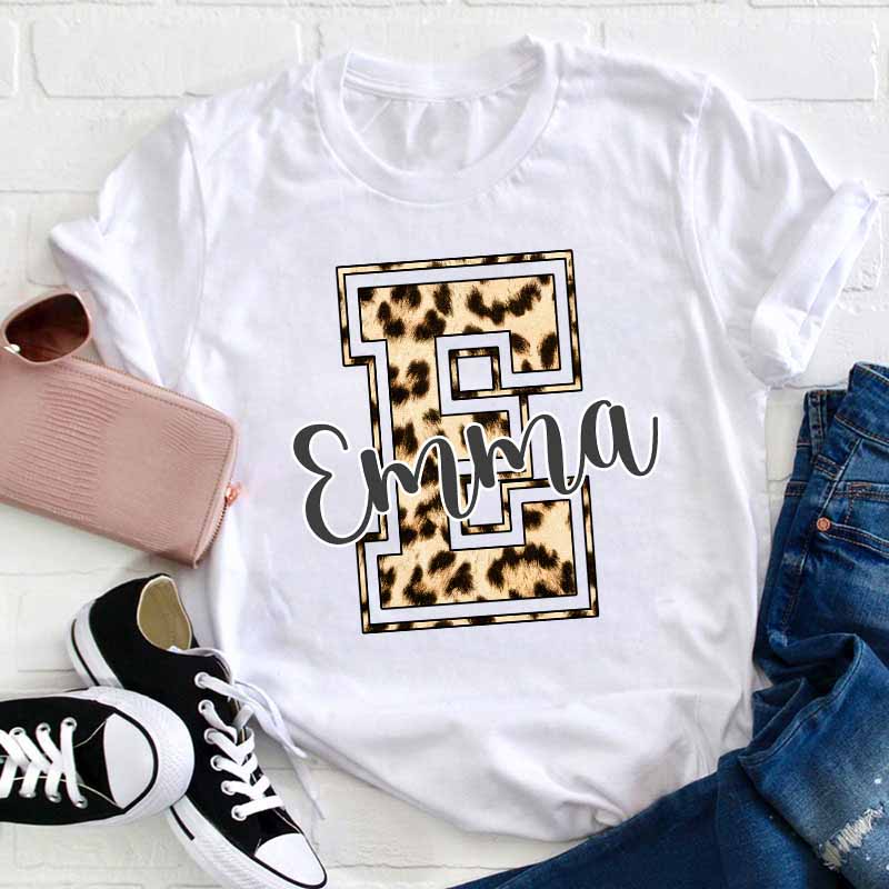 Personalized Name Leopard Color Teacher T-Shirt