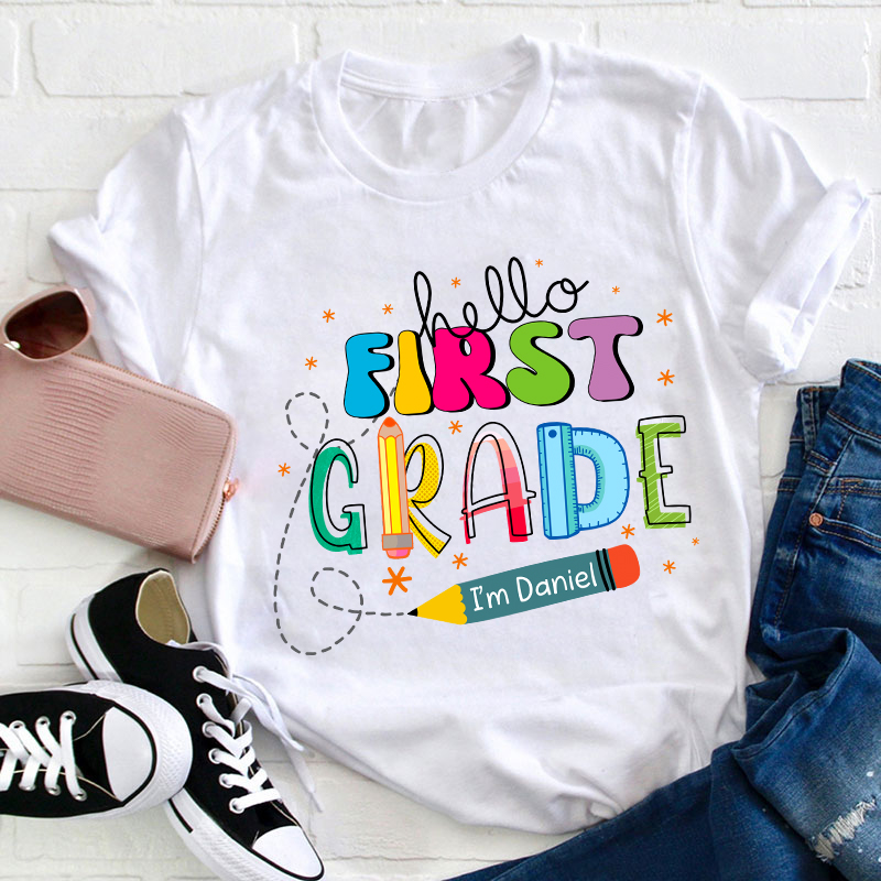 Personalized Name And Grade Hello I'm Teacher T-Shirt