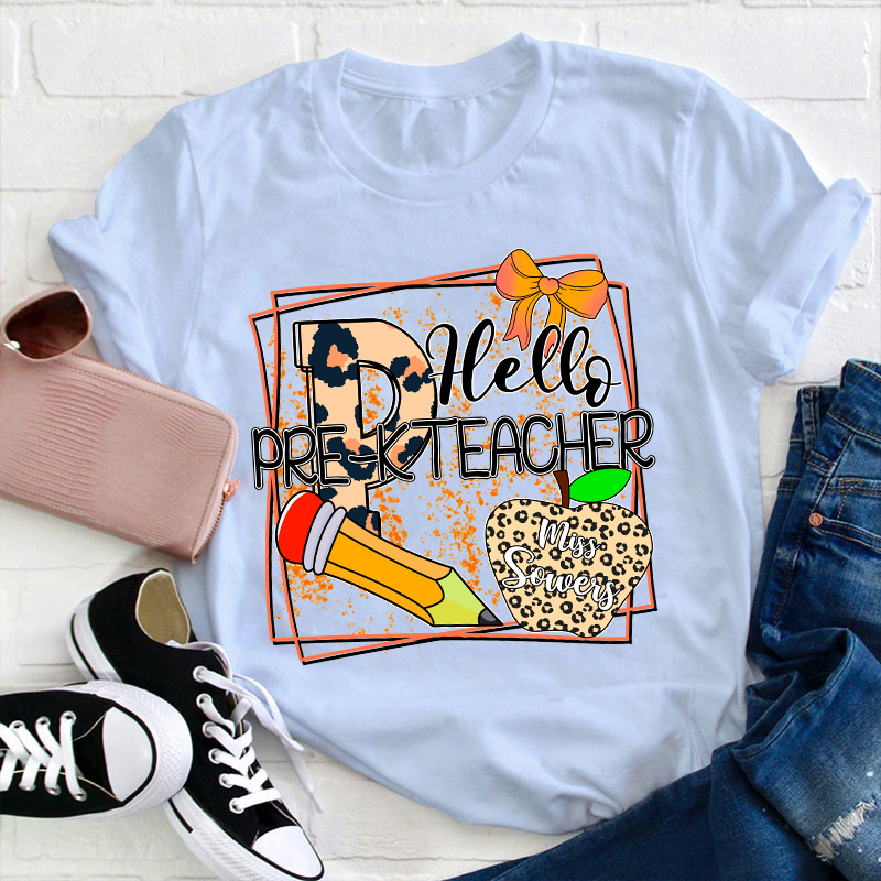 Personalized Name And Grade Hello Teacher T-Shirt