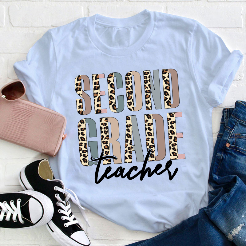 Personalized Grade Color Leopard Print Teacher T-Shirt