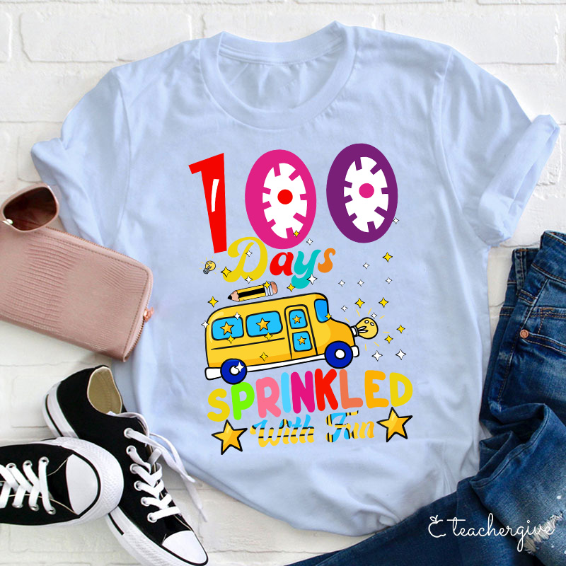 School Bus Pencil 100 Days Sprinkled With Fun Teacher T-Shirt