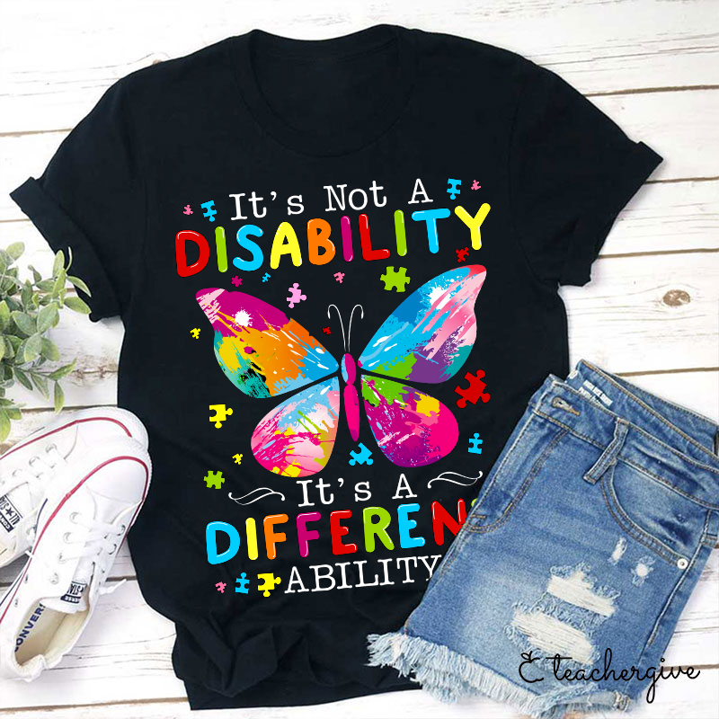 Puzzle Butterfly It's A Different Ability Teacher T-Shirt