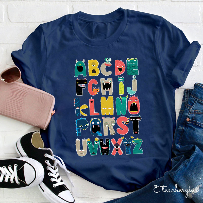 Cartoon Monster Alphabet Teacher T-Shirt