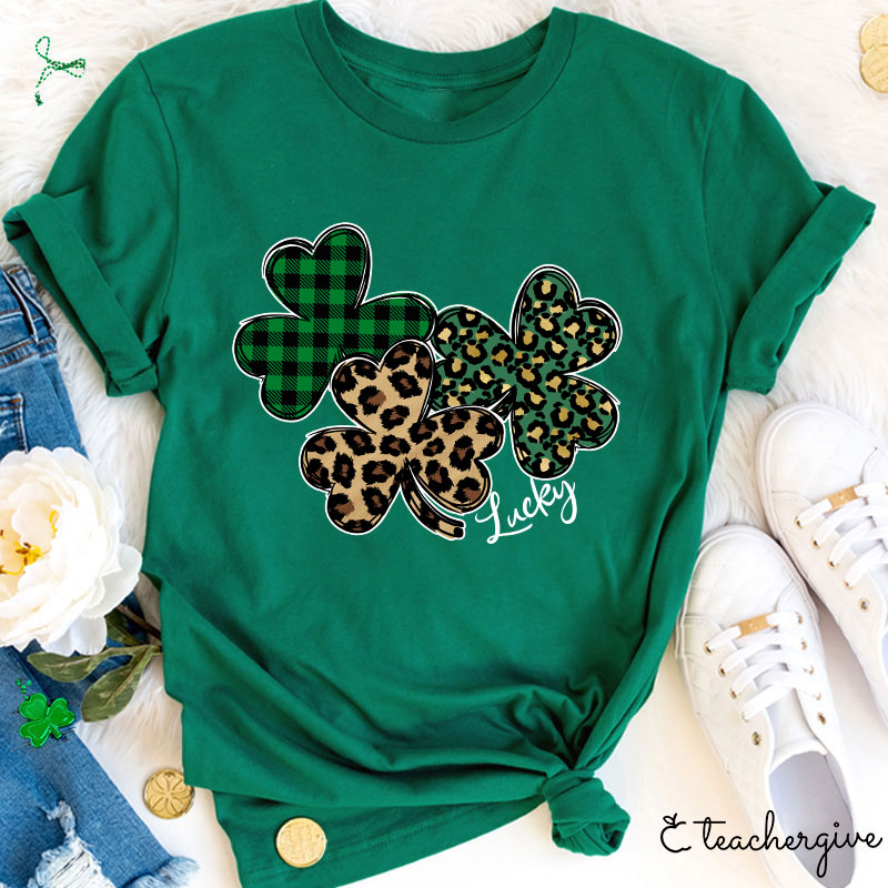 Leopard Shamrocks Lucky Teacher T-Shirt