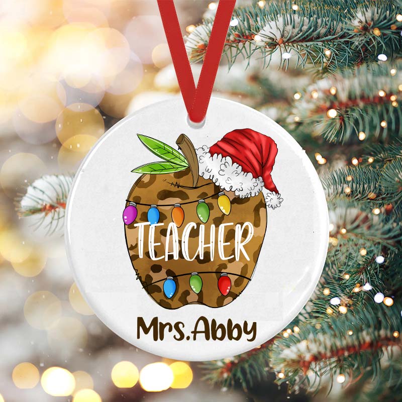 Personalized Christmas Apple Teacher Ceramic Christmas Ornament