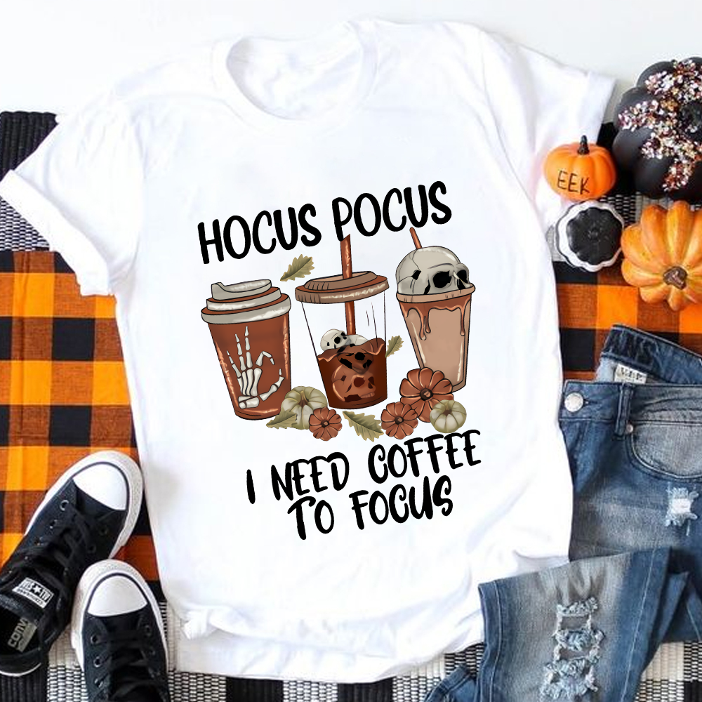 Hocus Pocus I Need Coffee To Focus Skull T-Shirt