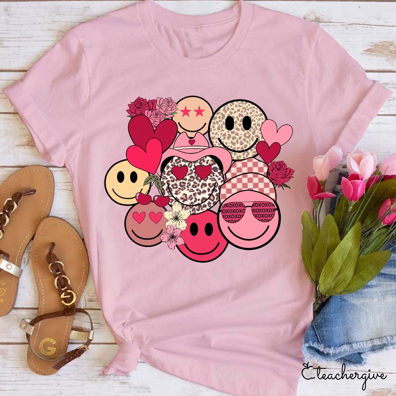 Happy Emoji Valentine Teacher T-Shirt