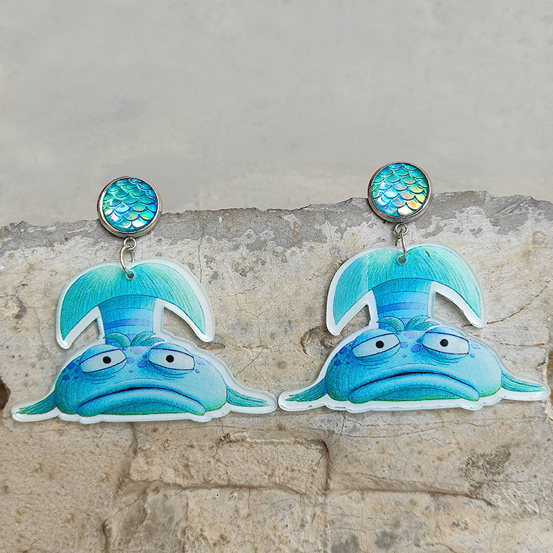 Shining Cartoon Blue Fish  Acrylic  Earrings