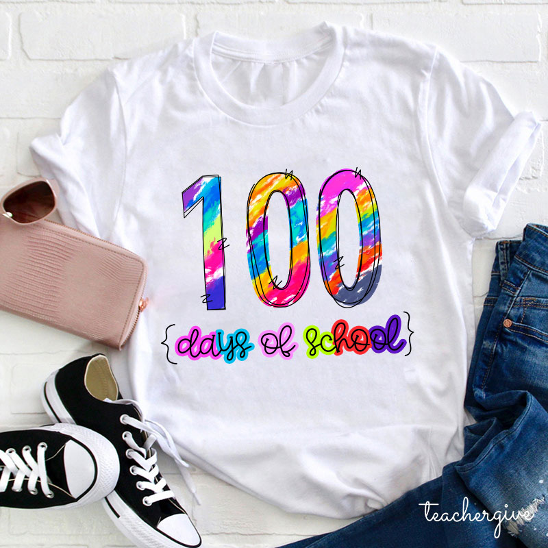 Crayon Colorful 100 Days Of School Teacher T-Shirt