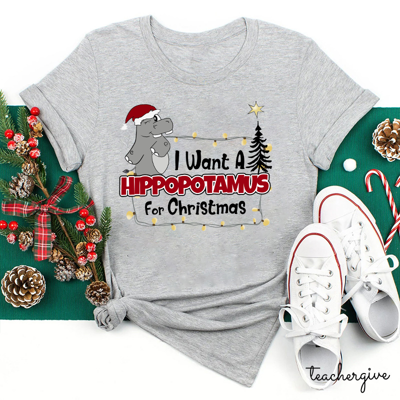 I Want A Hippopotamus For Christmas Teacher T-Shirt