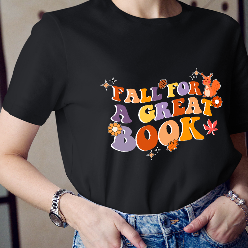 Fall For A Great Book Fallen Leaves Teacher T-Shirt