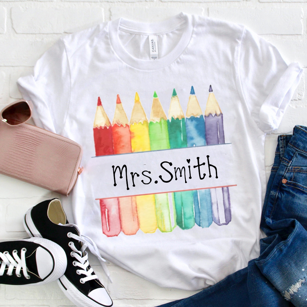 Personalized Teacher Letter Colorful Pencils  T-Shirt