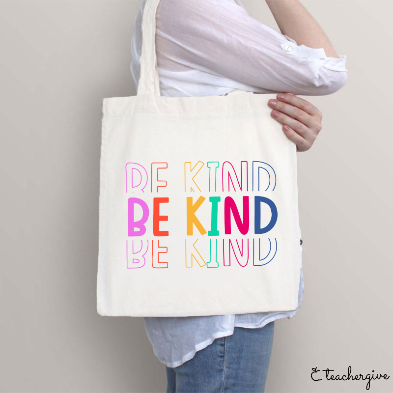 Be Kind Colorful Stripes Teacher Tote Bag