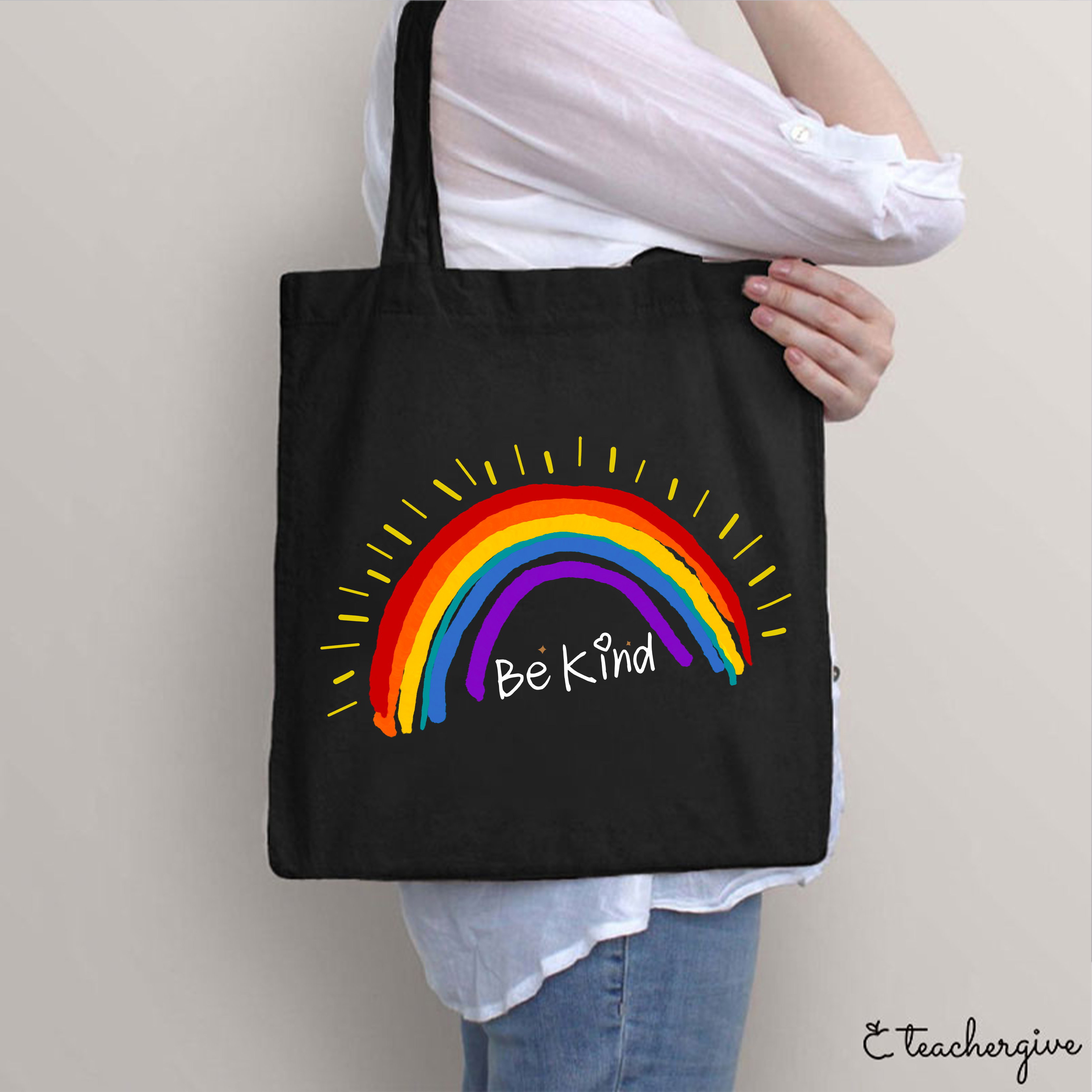 Be Kind Rainbow Stripe Teacher Tote Bag