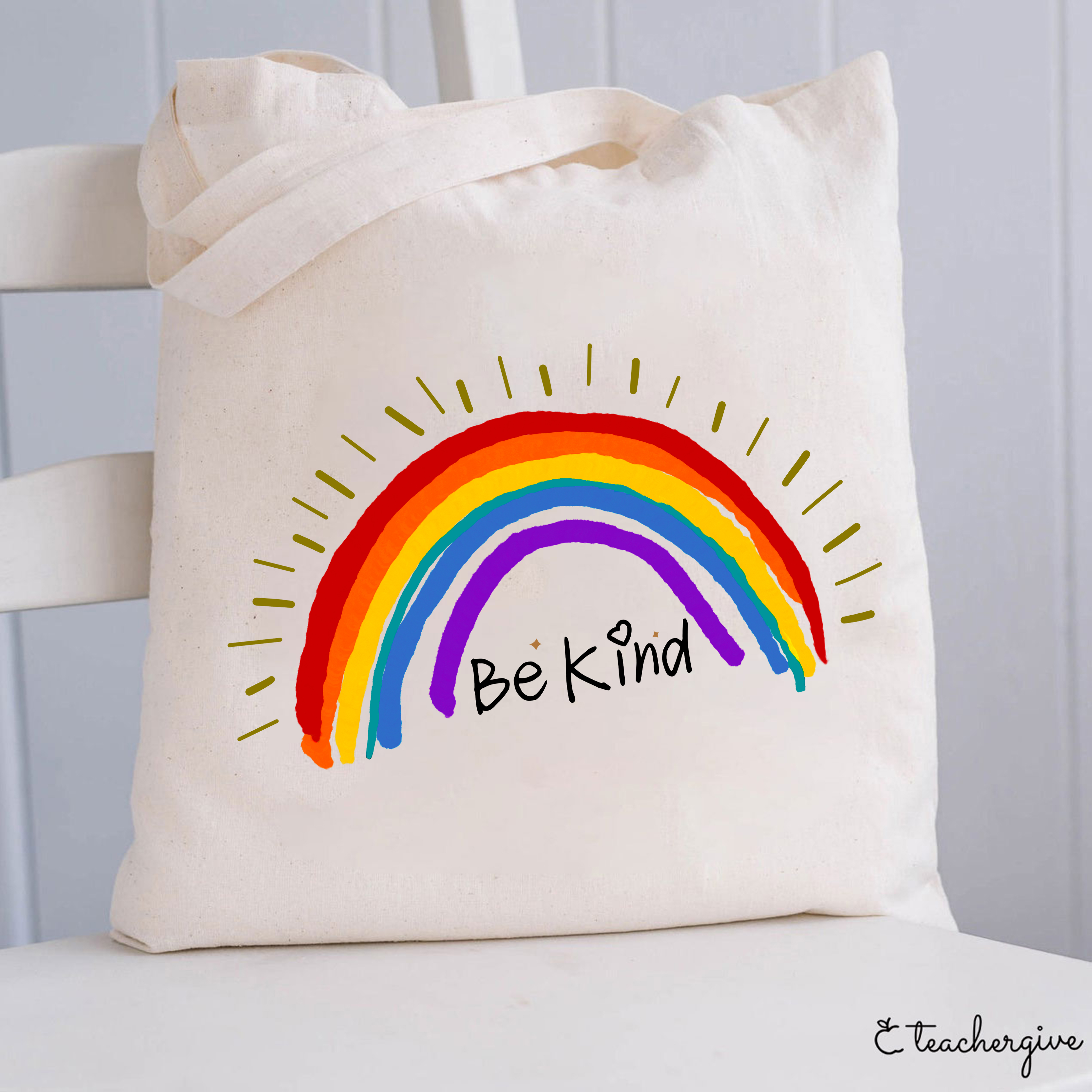 Be Kind Rainbow Stripe Teacher Tote Bag