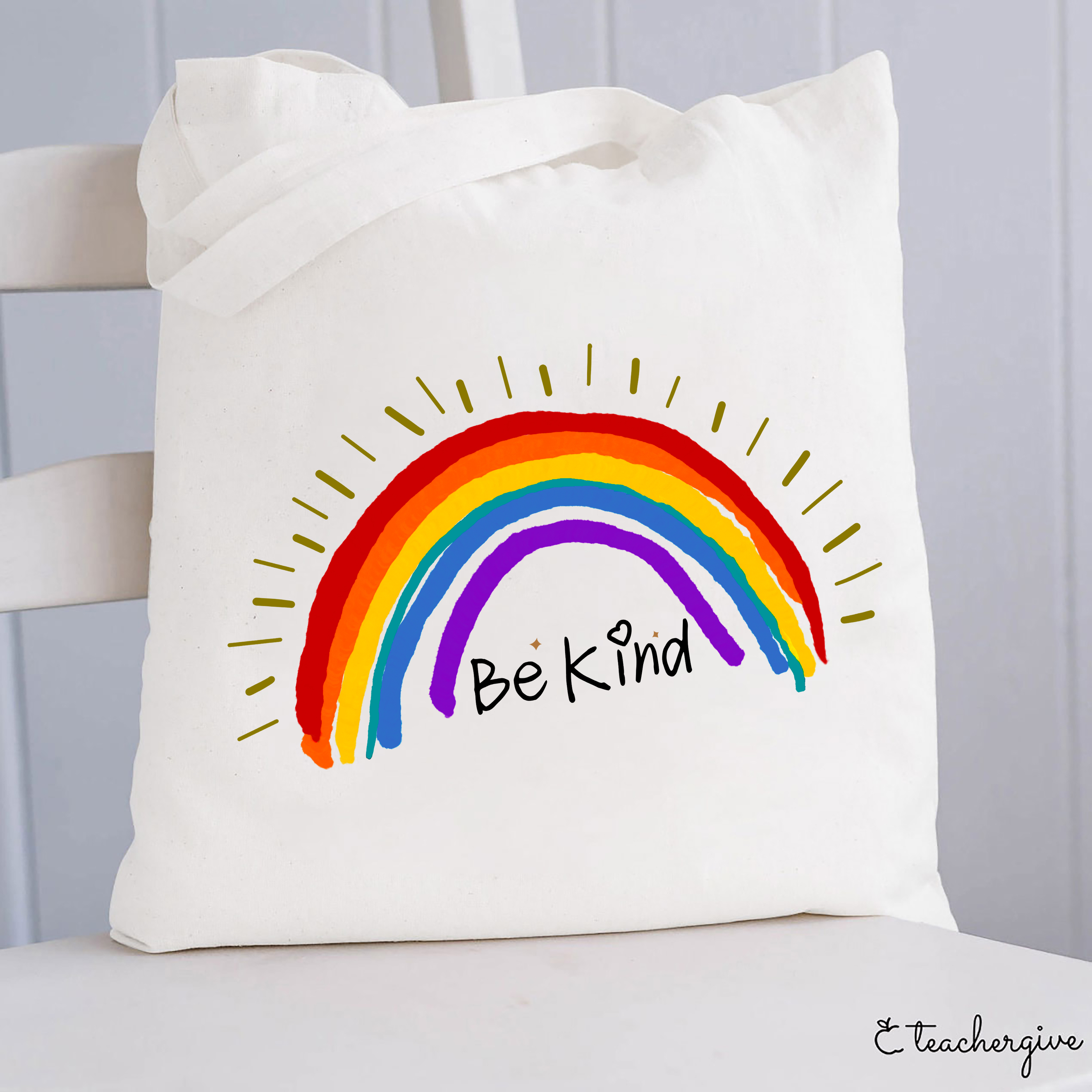 Be Kind Rainbow Stripe Teacher Tote Bag