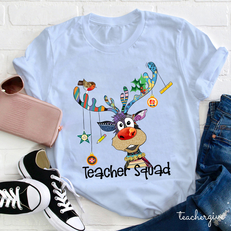 Teacher Squad With Reindeer Joy Teacher T-Shirt
