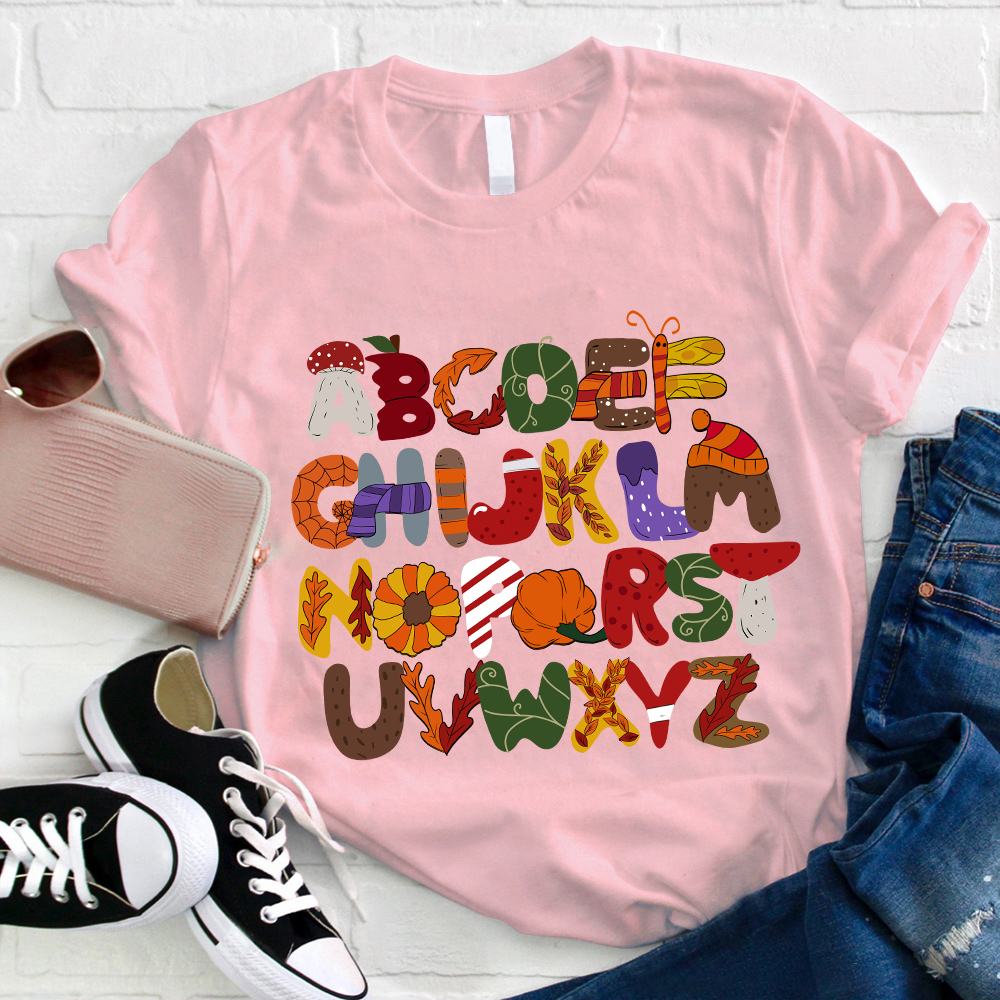 Autumn Style Alphabet Teacher T-Shirt