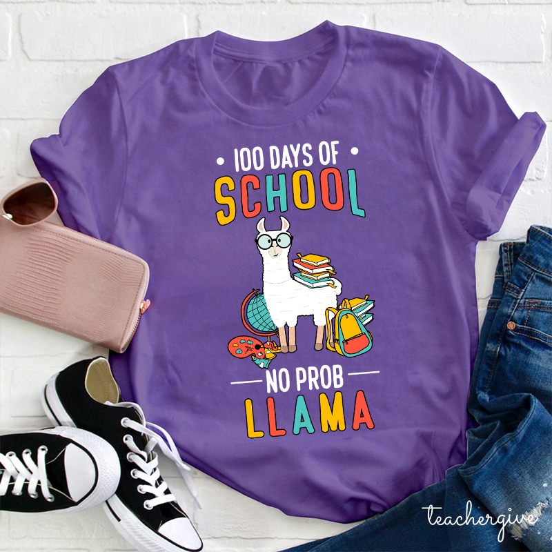 100 Days Of School No Prob Llama Teacher T-Shirt