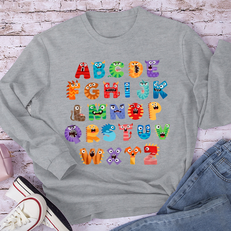 Cute Halloween Monster Alphabet School Long Sleeve T-Shirt
