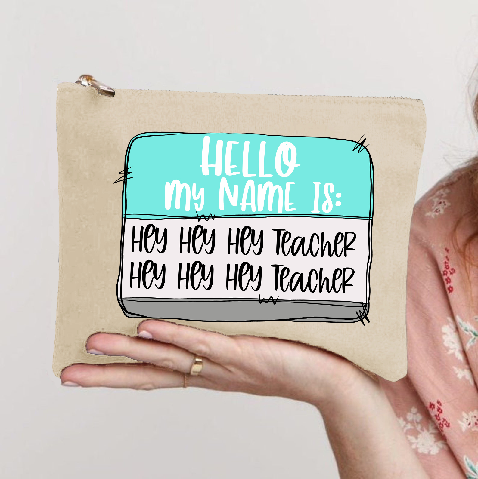 Hello My Name Is Teacher Makeup Bag