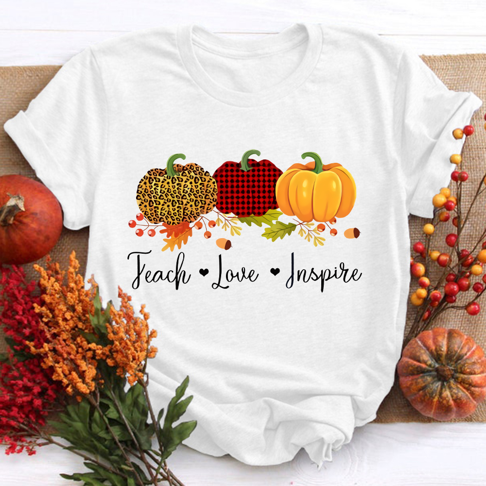 Teach Love Inspire Pumpkin Filbert Teacher T-Shirt